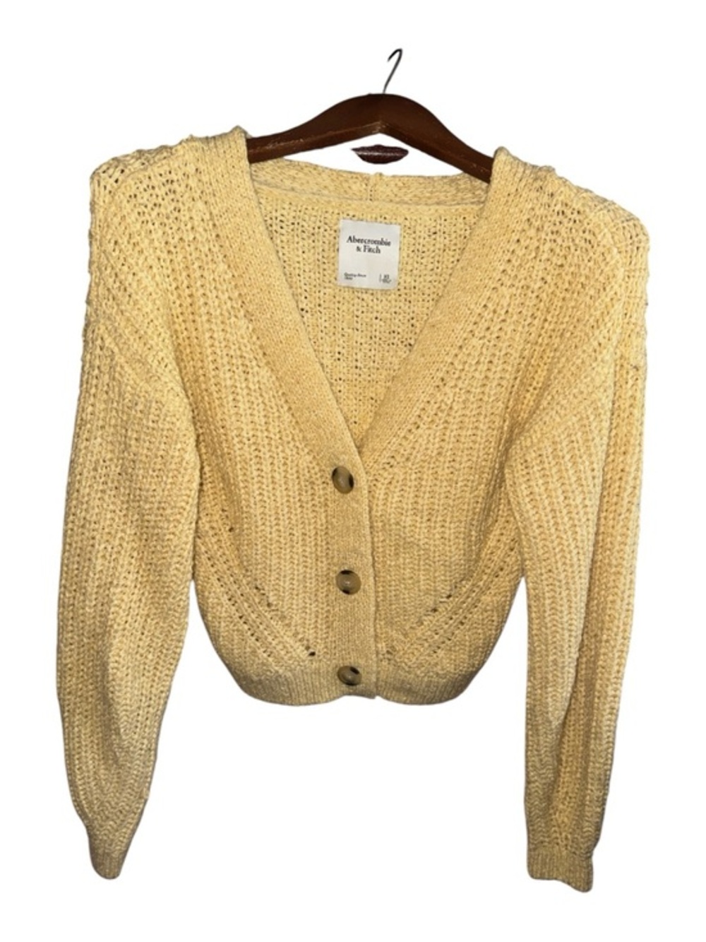 Abercrombie & Fitch Soft Yellow Chunky V-Neck Button Cardigan Sweater Women’s XS